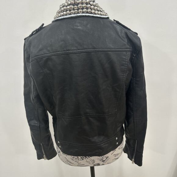 Vintage Forever 21 Black Faux Leather Jacket W/Studded Collar Edgy Rocker XS - Picture 4 of 5
